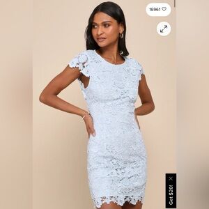 Lulus Romance Language Light Blue Backless Lace Dress